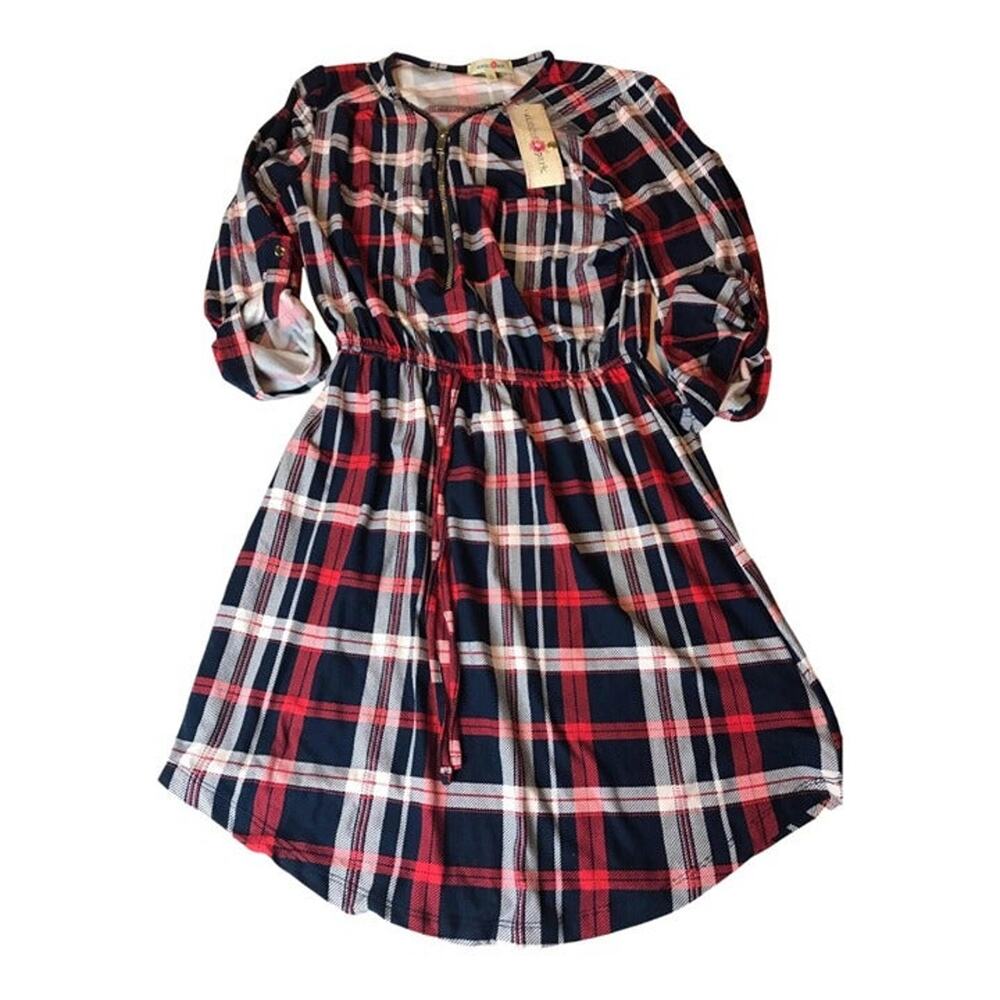 Plaid Shirtdress Blue Red White NWT Wishful Parks Women's Small Preppy Grunge